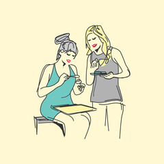 Obraz premium Two women making food sketch design style