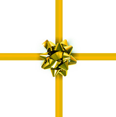 Gold gift box ornament, on a white background.