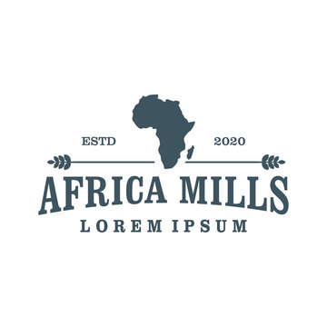 Africa continent vintage logo design wheat farming, organic farm logo design classic style
