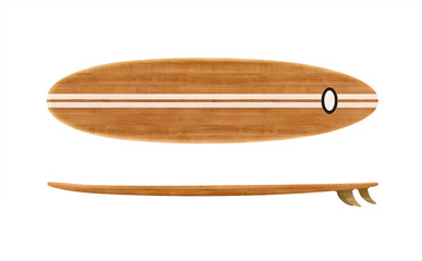 Vintage wood surfboard isolated