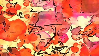 Grunge watercolor splashes and spots. Abstract paint background in dirty style. Chaotic colors painting on vintage paper.