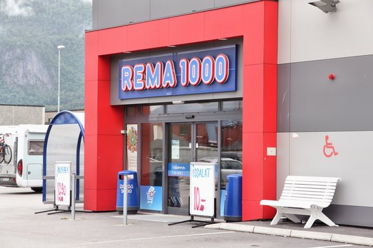 ANDALSNES, NORWAY - JULY 20, 2015: Rema 1000 supermarket in Andalsnes, Norway. Rema 1000 is part of Reitan Group, retail and real estate with 3,852 stores in Europe.