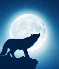 Wolf howling at the moon,3d illustration © Joe Therasakdhi