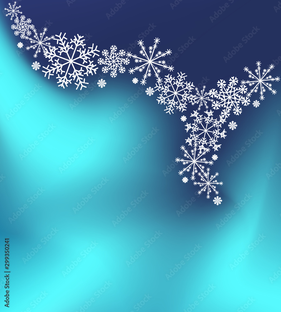 Poster abstract blurred gradient mesh background with white snowflakes with shadow