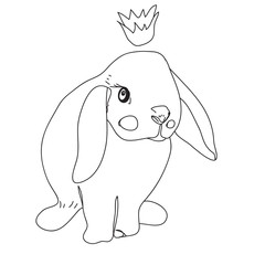 Cute white baby rabbit vectou line illustration. Isolated on white background. Easter design concept.