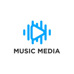 Music media logo play button simple minimalist logo design for business technology