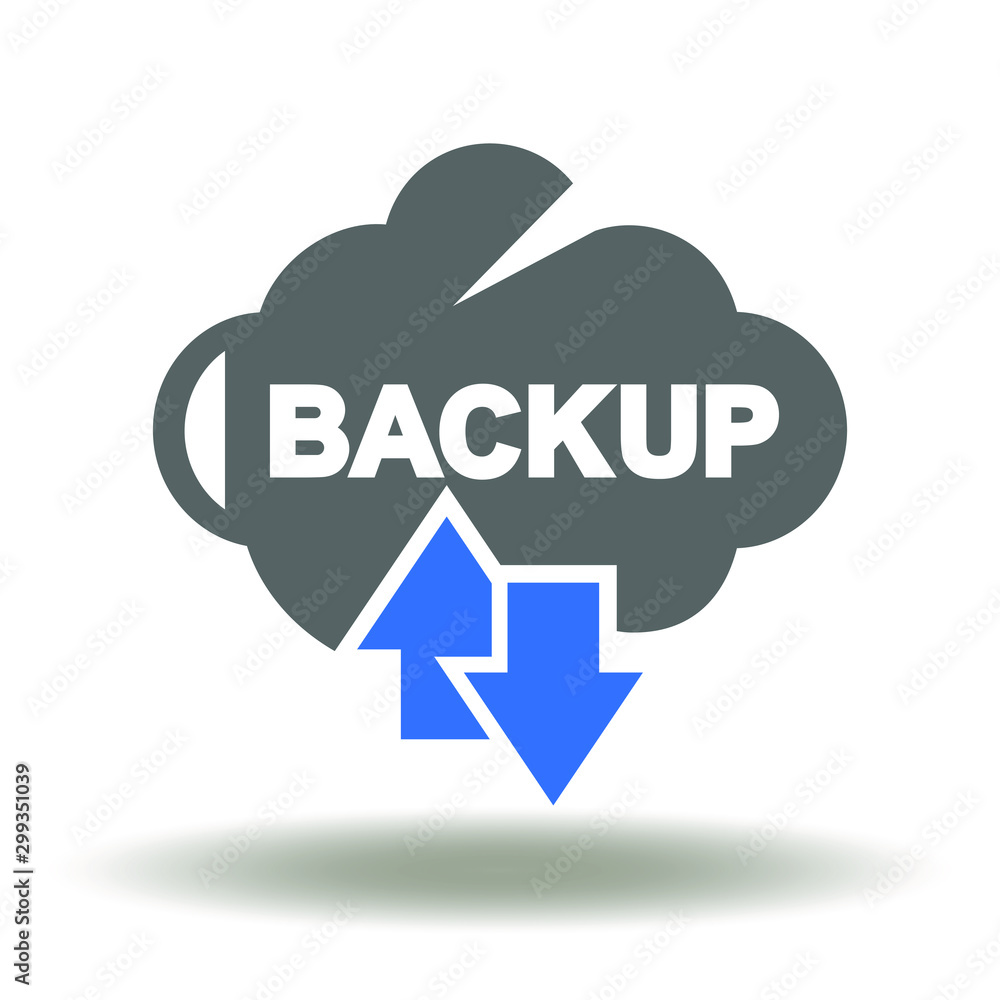 Poster cloud backup arrow upload download data icon vector. information internet online recovery storage te