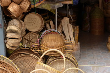 Wickerwork made of bamboo on the market place
