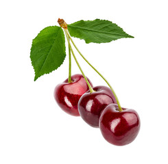 Fototapeta na wymiar Cherries with leaf isolated on white background with clipping path
