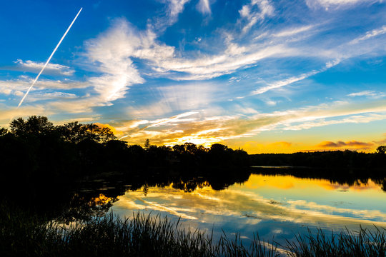 An Epic New England Sunset - Ell Pond Melrose Massachusetts.