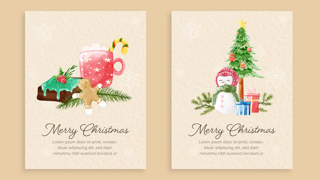 Set of Christmas cards watercolor painting style.