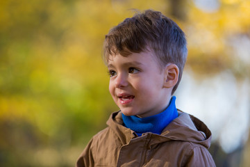 Little boy in autumn forest