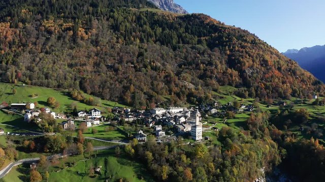 Aerial 4K - Soglio - Bregaglia Valley - Switzerland - Autumnal panoramic view