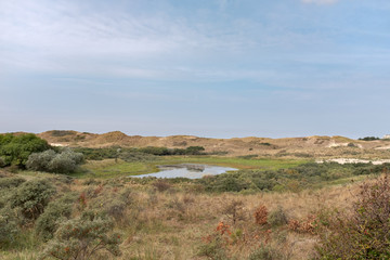 Fototapeta na wymiar Panoramic view of a pond in a dune valley