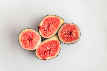 cut up and down figs on a white background close-up