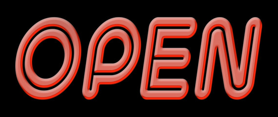 OPEN word with red shiny text on black background