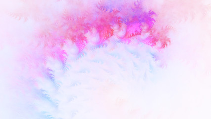 Abstract transparent blue and pink crystal shapes. Fantasy light background. Digital fractal art. 3d rendering.