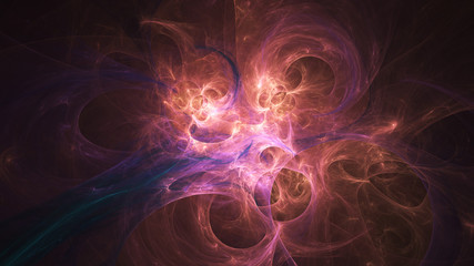 Abstract pink and orange fiery shapes. Fantasy light background. Digital fractal art. 3d rendering.
