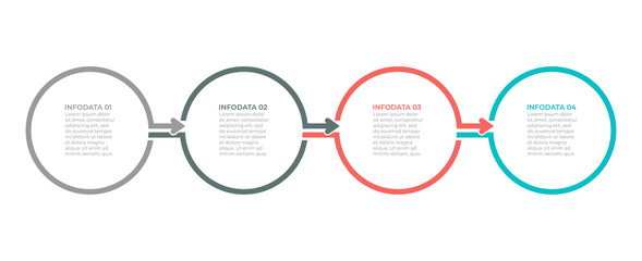 Presentations infographic design label with circle concept and 4 options, steps, arrows. Vector illustration. Can be used for workflow diagram, info chart, graph,web design.