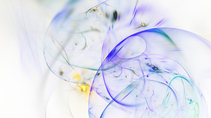 Abstract transparent gold and blue crystal shapes. Fantasy light background. Digital fractal art. 3d rendering.