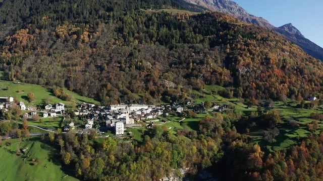 Aerial 4K - Soglio - Bregaglia Valley - Switzerland - Autumnal panoramic view 