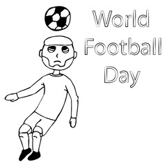 soccer player hits the ball with his head. world football day. isolated outline vector illustration
