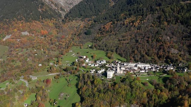 Aerial 4K - Soglio - Bregaglia Valley - Switzerland - Autumnal panoramic view