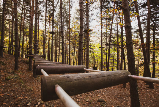 adventure park with wooden obstacles