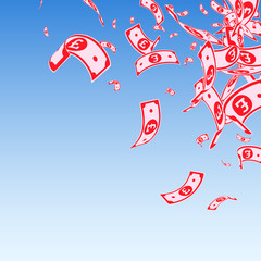 British pound notes falling. Messy GBP bills on bl