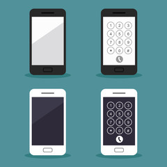 Set of smartphone in flat style with green background.
