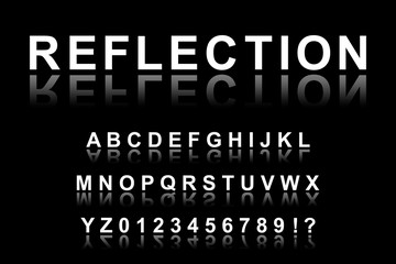 Fototapeta na wymiar Classic font of the English alphabet with reflection