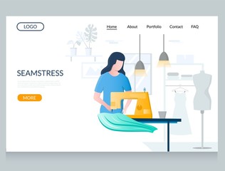 Seamstress vector website landing page design template