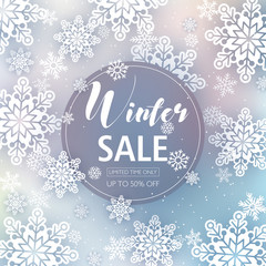 New Year and Christmas card with snowflakes of blue and gray