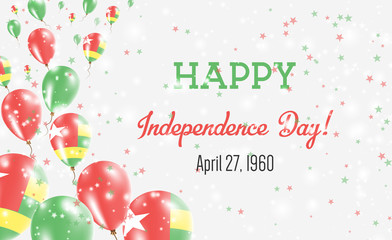 Togo Independence Day Greeting Card. Flying Balloons in Togo National Colors. Happy Independence Day Togo Vector Illustration.