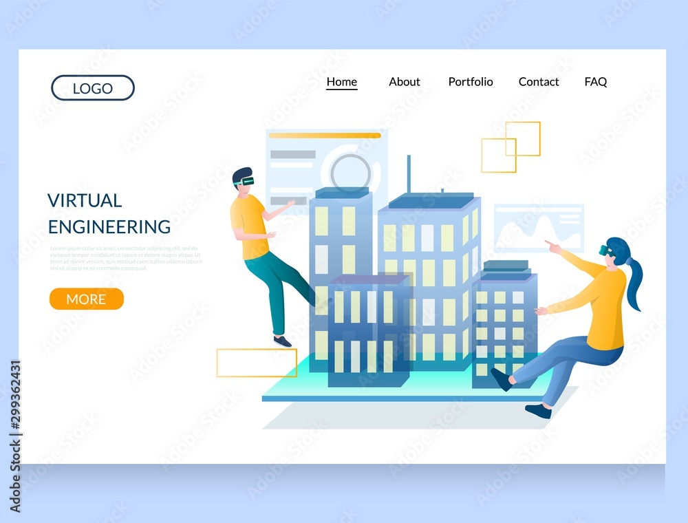 Poster virtual engineering vector website landing page design template