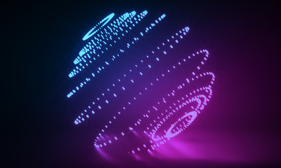 3d rendering of  lighten square shape with glowing clouds on water at night