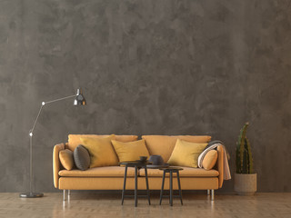 Empty wall and sofa with lamp