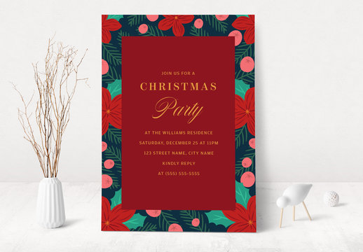 Christmas Party Invitation Layout with Flowers