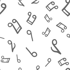 Music doodle icons seamless pattern. Hand drawn musical notes texture background.