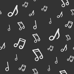 Music doodle icons seamless pattern. Hand drawn musical notes texture background.
