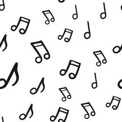 Music doodle icons seamless pattern. Hand drawn musical notes texture background.