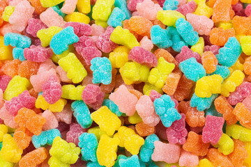 Jelly sweats bears background. Top view.