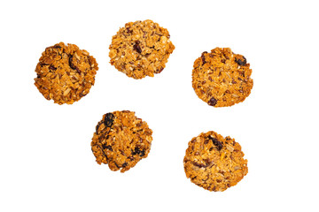 Granola cookies isolated on white background.