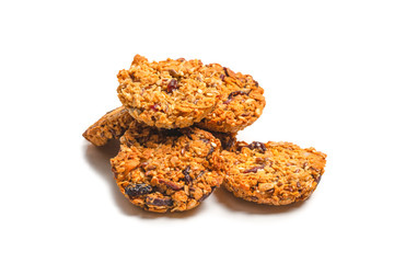Granola cookies isolated on white background.
