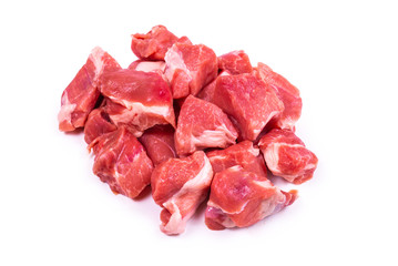Fresh raw pork pieces isolated.