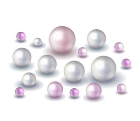 Pack nature ,sea pearl background with small and big white pearls . Vector illustration