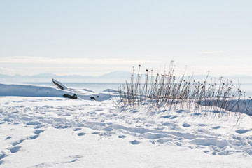 Hiking at snowy Crescent beach in Vancouver