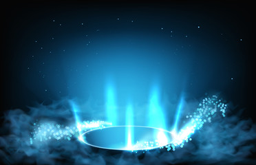 abstract background of futuristic hud gui display panel tube from hole and smoke