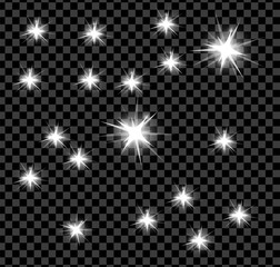 Bright glowing and shining star flares effect isolated on transparent background. Vector illustration
