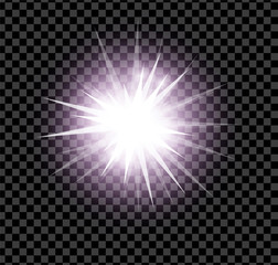 Bright glowing and shining star flares effect isolated on transparent  background. Vector illustration